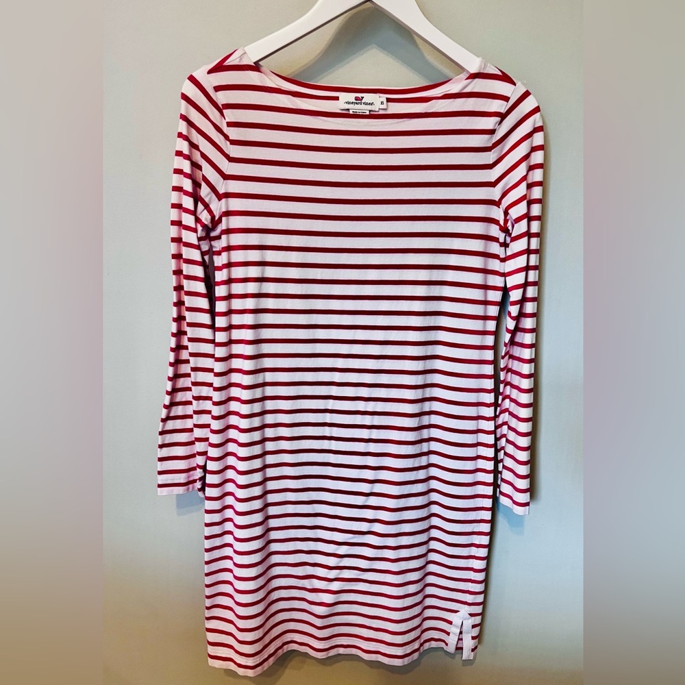 Vineyard Vines Pink and White Striped Long Sleeve Casual Dress - Picture 2 of 6